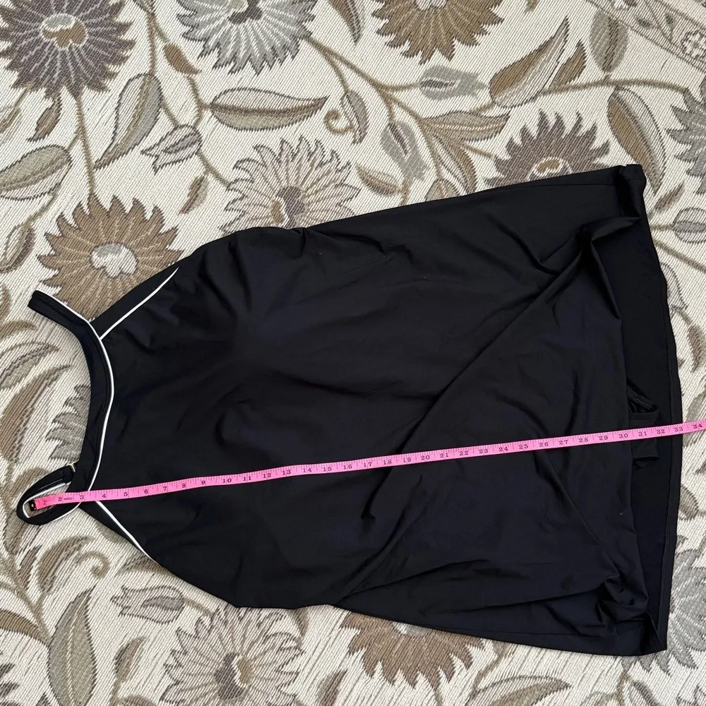 Lands End Swim Dress One Piece Swimsuit Swimdress High Neck Black White 16 DDD